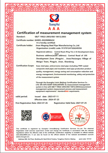 Certification of measurement management system